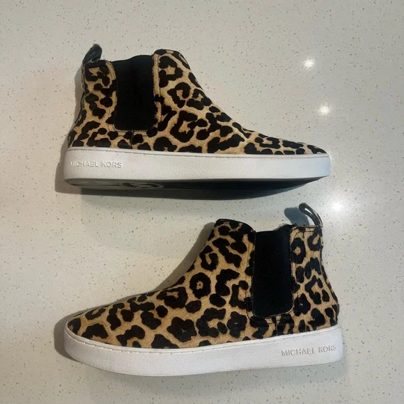 Michael Kors Keaton Bootie Natural Cheetah Pull On Ankle Sneakers Shoes Size 8.5 - Picture 3 of 10
